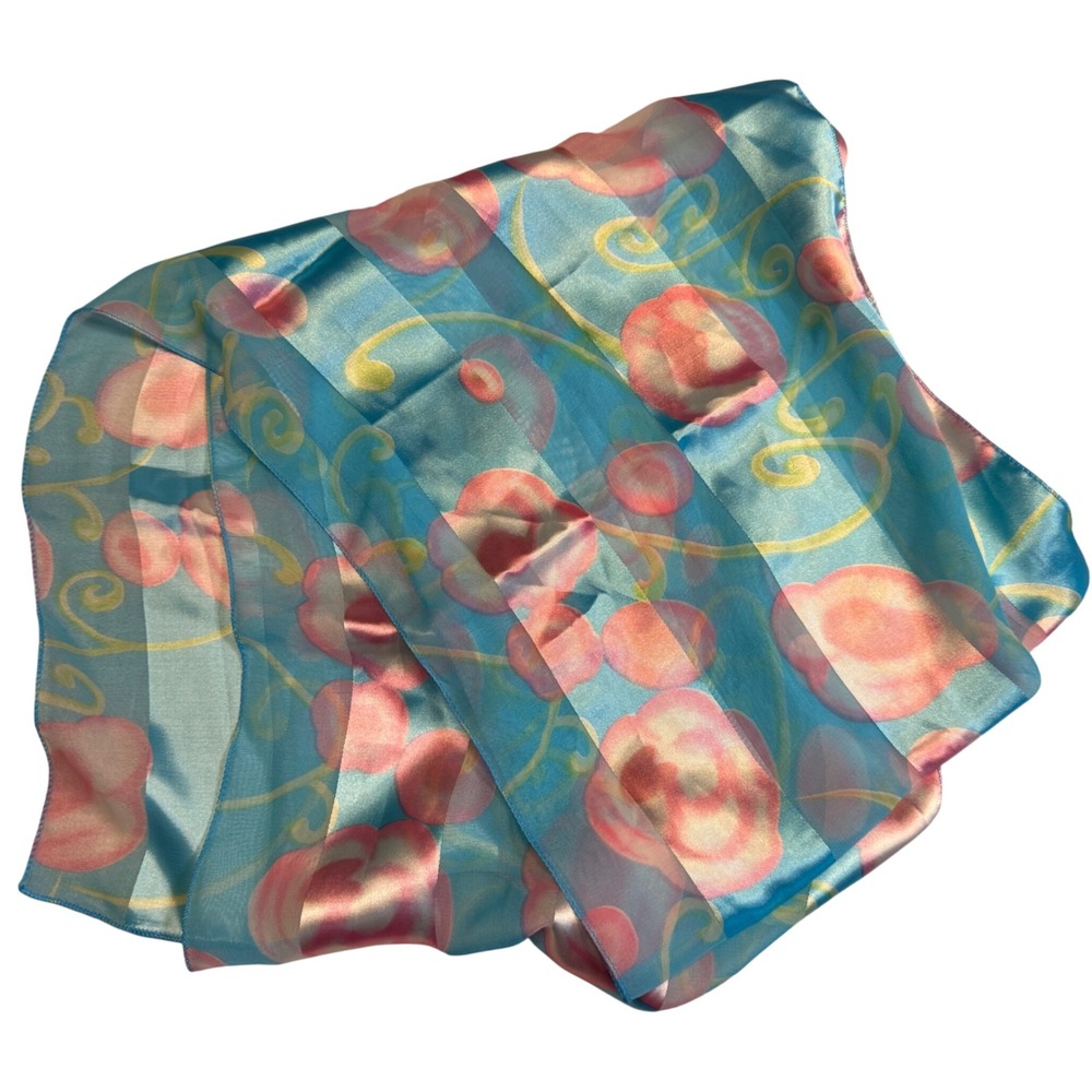 Vintage Blue Floral Print‎ Lightweight Sheer Scarf Korean Floral